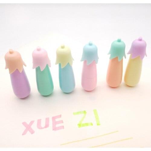 6 Colors Eggplant Highlighter Marker Pens Stationery Office School Supplies