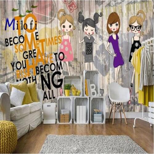 Milofi customized large wallpaper mural fashion cartoon girl clothing store bag shop decoration background wall