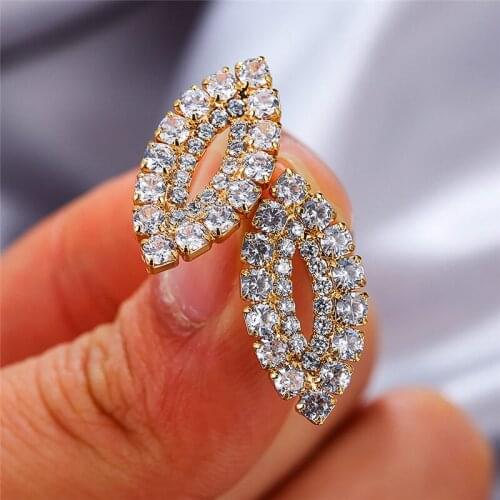 Cute Small Lips White Zircon Earrings Vintage Gold Color Geometric Stud Earrings Female Luxury Crystal Stone Earrings For Women