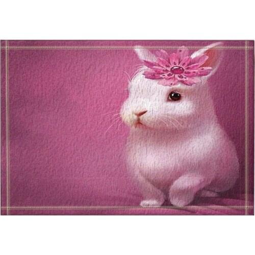 The Lovely Rabbit with the Purple Flower Bath Rugs Non-Slip Doormat Floor Entryways Outdoor Indoor Front Door Mat Kids Bath Mat