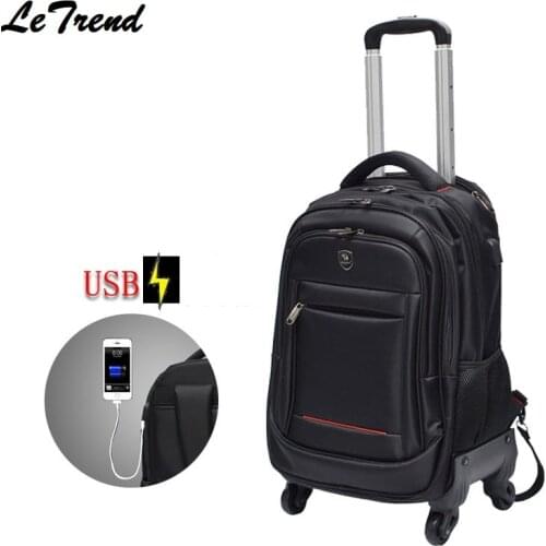 New USB Multifunction Rolling Luggage 18inch Spinner Backpack Shoulder Travel Bag Casters Trolley Carry On Wheels School Bag