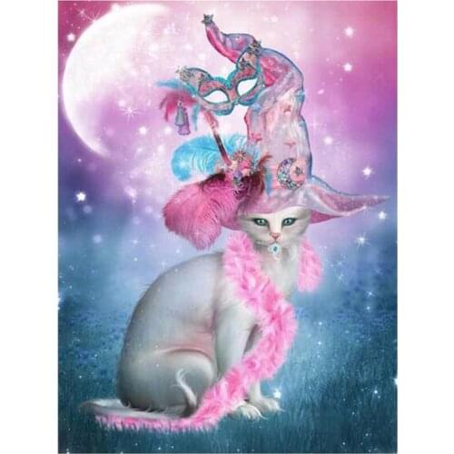 Sale 5D Full Drill Pink Cat Witch Diamond Painting Mosaic Round Rhinestones Diamond Embroidery Cartoon Home Decor FC661