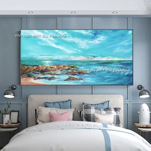 Handmade Colorful Ocean Oil Painting Large Abstract Canvas Art Landscape Pictures for Living Room Modern Decoration No Frame
