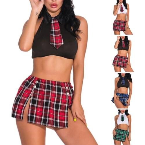 Sexy Lingerie Porno Sexy Costumes Erotic Langerie Plaid Stitching Skirt Sexy Home Sexy Schoolgirl Uniform Hot Erotic 2PC/Set