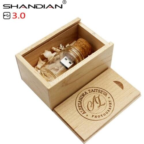 SHANDIAN USB 3.0 new floating bottle pendrive 16GB 32GB 64GB glass wish bottles flash drive U disk wedding gift 1PCS free logo