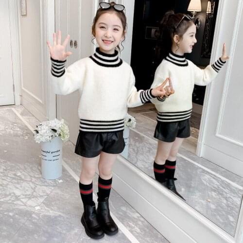 Girl Sweater Kids Outwear Tops 2021 Khaki White Fleece Thicken Warm Winter Autumn Knitting Christmas Gifts Cardigan Children Clo
