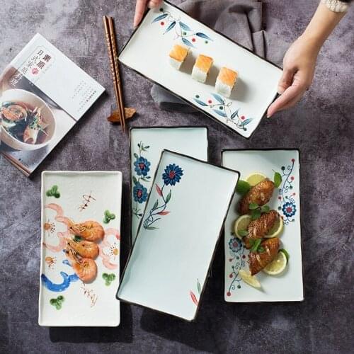 Japanese-style Fish Plate Household Creative Ceramic Fish Plate Rectangular Plate Western Snack Plate Personality Tableware