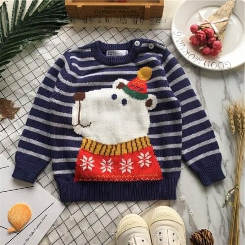 Tonytaobaby Spring New Boys and Girls Blue Stripe Cute Bear Cotton Sweater Top