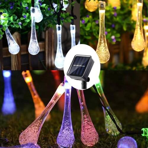 Solar String Lights Outdoor, 20/30/50/100 LEDs Solar Raindrop String Lights 8 Modes Waterdrop Solar Fairy Lights