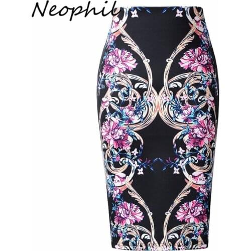 Neophil 2020 Winter Style High Waist Wrap Pencil Skirts Women Midi Floral Boho Retro Print Saia Lapis Office School Skirts S1723