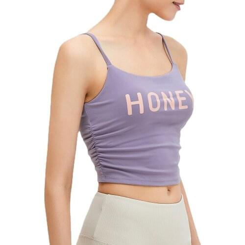 Yushuhua Letter Sexy Thin Belt Sports Tank Women Gym Push Up Underwear Running Training Vest Fitness Yoga Padded Tops Camisole