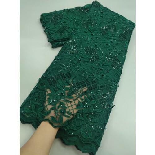 Green African French Net Lace Fabric 2021 High Quality Tulle Mesh Lace Bridal Nigerian Wedding Dress Lace With Beads 5Yards