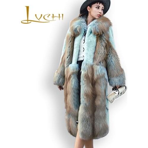 LVCHI 2019 Plus Size Loose Denmark Mink Velvet Womens Noble With Fox Fur Collar Real Fur Coat Leather Fur Travel Mink Coat