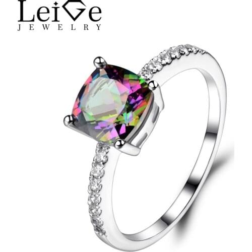 Leige Jewelry Mystic Topaz Rings for Women Engagement Promise Ring Rainbow Topaz Gemstone Sterling Silver 925 Fine Jewelry