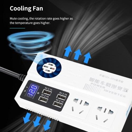 250W Car Power Inverter DC12V/24V to AC220V Multi-Funcitonal Power Converter Digital Display Power Voltage Transformer Dropship