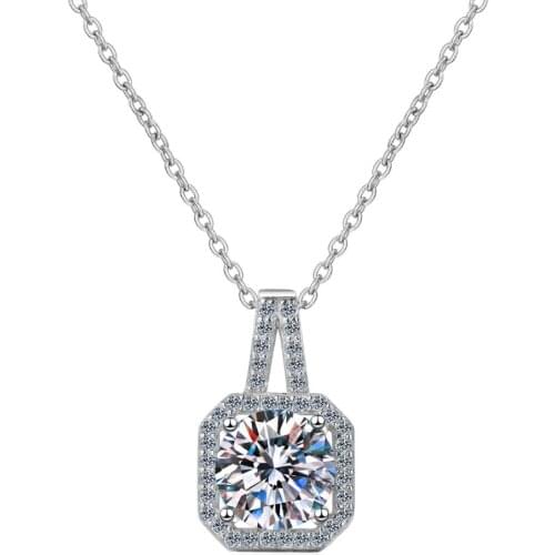 ANZIW 925 Sterling Silver Round Cut Moissanite Diamond Classic Pendant Necklace For Women Wedding Pendant Necklace Jewelry Gifts