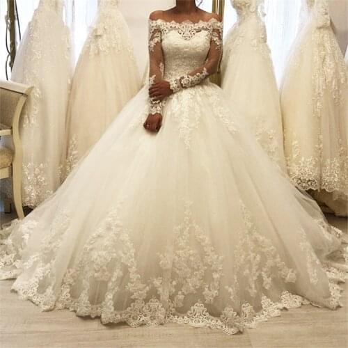 Ball Gown Long Sleeve Lace Wedding Dresses for Bride 2021 Off Shoulder Wedding Bridal Dress robe de soirée de mariage