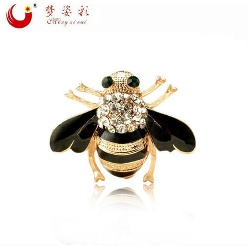 CAIZI Two Colors Crystal Bee Brooches For Women Animal Broshes Enamel Pin Fashion Jewelry Special Accessories Cute Brooch Gift