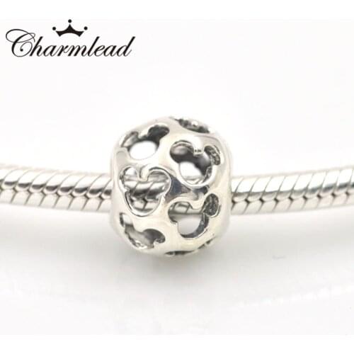 Charmlead Fits Europe Charms Bracelet Necklace 925 Sterling Silver Openwork Mickey Charm Bead DIY Women Jewelry Making