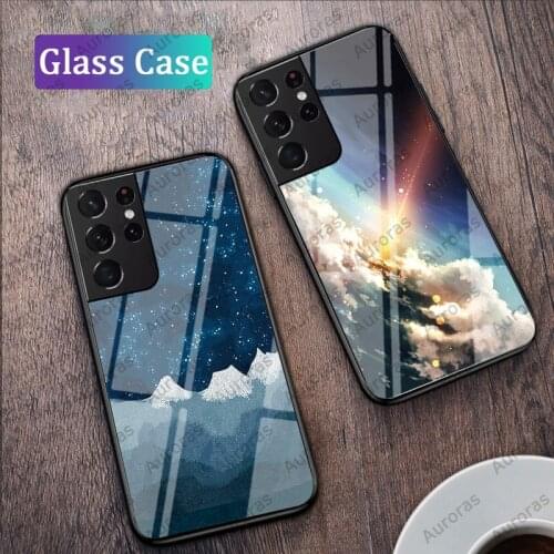 Auroras Tempered Glass Case For Samsung S21 Plus Marble Print With Soft TPU Frame For Samsung Galaxy S21 Ultra Shockproof Cover