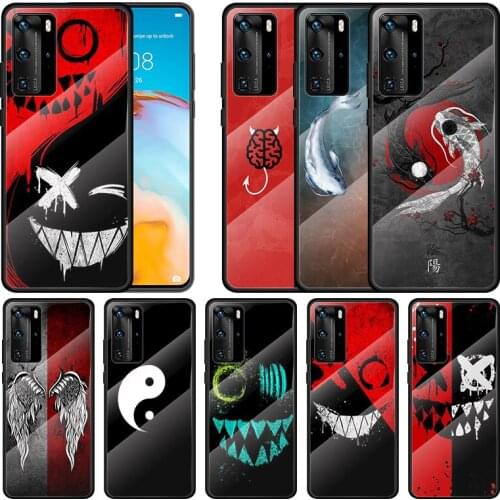 Tempered Glass Cover Angel Demon Smiley Yin Yang For Huawei P40 P30 P20 P10 Pro Plus Lite 5G 2019 Phone Case