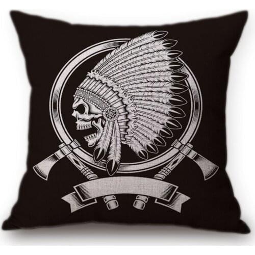 Black Eagle Cross Style Throw Pillow Covers Indian Skull Printed Cushion Cover Cotton Linen Home Decoration Car Sofa Pillow Case