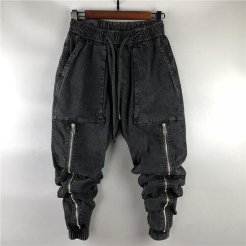 Owen Seak Men Casual Cargo Harem Jeans Pants High Street Hip Hop Length Mens Clothing Denim Sweatpants Spring Autumn Big Size