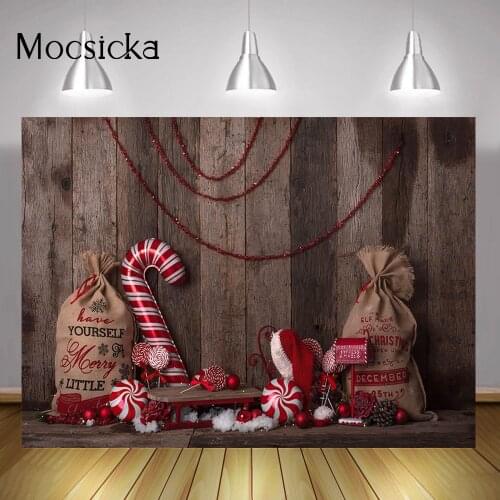 Merry Christmas Portrait Backdrop Rustic Wood Newborn Baby Adult Birthday Art Background Winter Lollipop Snow Photography Props