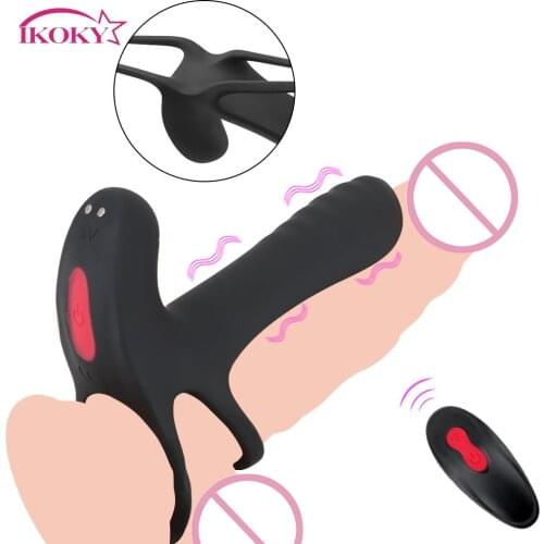 IKOKY G-Spot Vibrator With Cockring Orgasm Vagina Clitoris Stimulate Nipples Massager Penis Erection Long Lasting Sex Toys