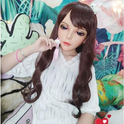 Jiao02)Female Sweet Girl Resin Half Head Kigurumi BJD Eyes Crossdress Cosplay Japanese Anime Role Lolita Mask With Eyes And Wig