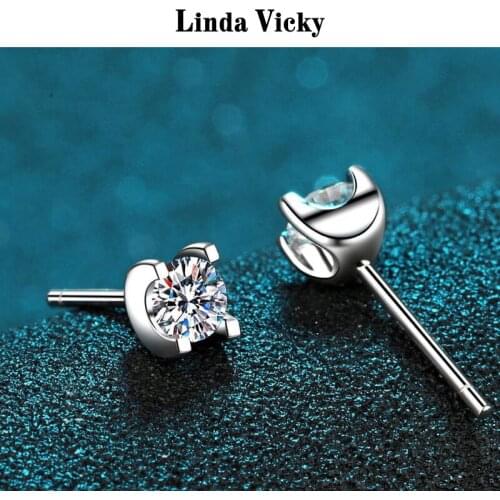 LINDA VICKY 0.3/ct VVS Moissanite Stud Valentines Day Gift Women Jewelry 100%Moissanite Rhodium Plated 925 Silver Earrings 2021
