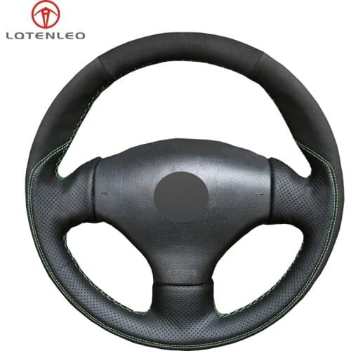 LQTENLEO Black Genuine Leather DIY Sew Car Steering Wheel Cover for Peugeot 206 1998-2005 206 SW 2003-2005 206 CC 2004 2005