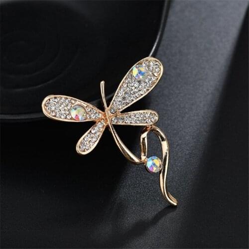 Cute Rhinestone Crystal Dragonfly Brooches for Women Gold Large Insect Brooch Pin Fashion Jewelry Dress Coat Accessories