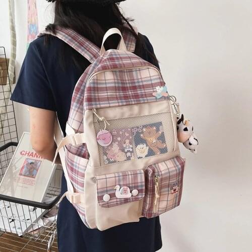 Cute Plaid Backpack Women Panelled Waterproof School Backpacks for Teenagers Female Large Capacity Summer School Bags Ruckpack
