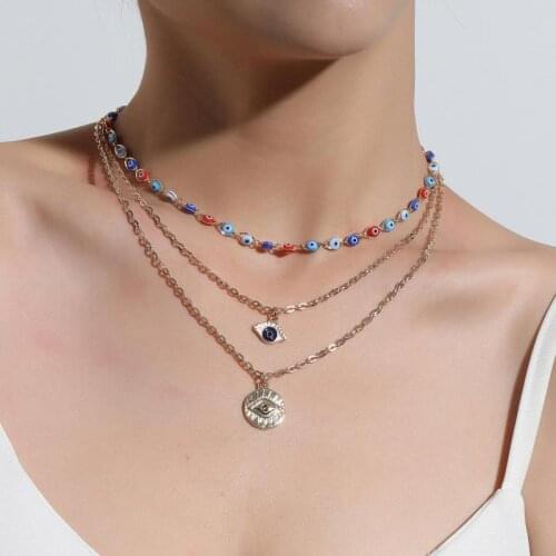 Fashion Retro Layered Necklace Set Eye Pendant Lariat Multilayer Necklace Party Charm Jewelry Accessories For Women Gift