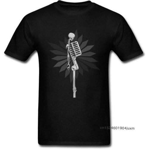 100% Cotton Tops Tees Men T-shirts Microphone Skull Printing Tshirt Hip Hop Design Cool Short Sleeve Summer/Fall T Shirt O-Neck