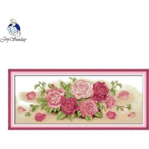 Joy Sunday Pink Rose DIY Painting Set Cross Stitch Kit Needlework Embroidery Wall Decoration Chinese Cross Stitch Pattern Design