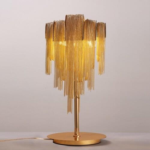 Aluminum Chain Table Lamp E14 Led Bulb Table Light Silver Gold Desk Lamp For Hotel Reading Room Fashion Study Home lighing TA001