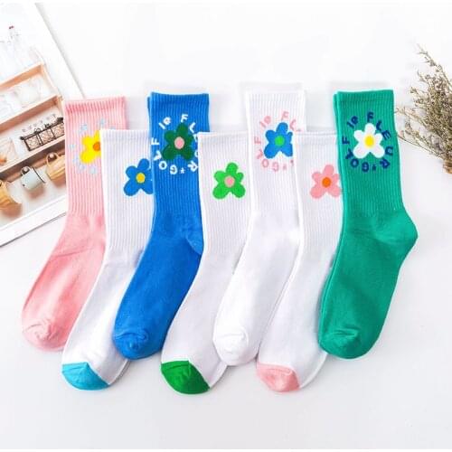New Japanese Korean Style Cartoon Female Sock Flower Harajuku Kawaii Breathable Sock Fashion Casual Four Seasons Skateboard Sock