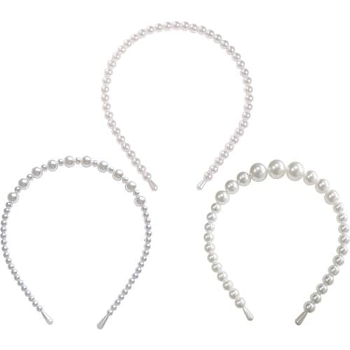 White Faux Pearl Headband Hairbands Bridal Bling Hair Hoop Wedding for Women Girls Gift