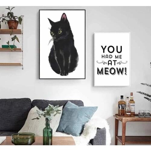 You and Me at Meow Black Cat Animal Poster Canvas Painting Wall Art Picture Poster and Print for Living Room Interior Home Decor