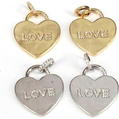 5Pcs, Heart LOVE Charms / Copper Heart Pendants, Lock Heart Shaped Necklace Jewelry Pendant