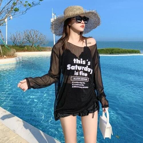 Separate Swimsuit Xl Women Split Three-Piece Conservative Cover Belly Slimming Korean Style Chest Gathered Fairy Swimwear