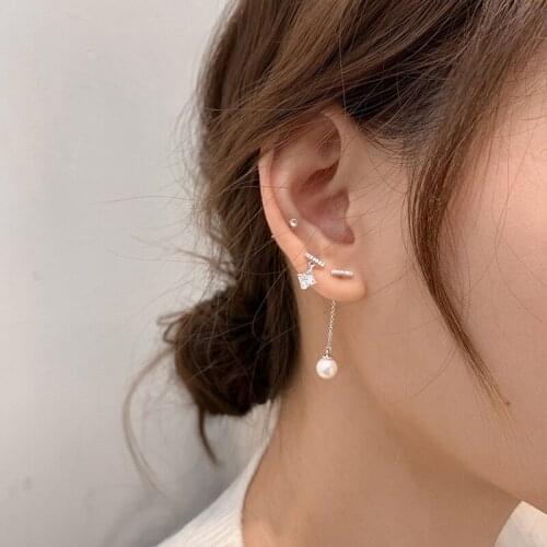 Drop Earrings Pearl Asymmetric For Women Zircon Crystal New Trendy Simple Fashion Vintage Design Hot Student Party Jewelry Gift