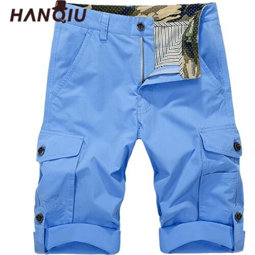 HANQIU Cargo Shorts Men 2020 Summer Muti-Pockets Casual Shorts Mens Military Tactical Shorts Homme Cargo Short Pants No Belt
