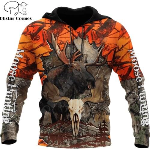 Hunting Moose Orange Camo 3D Printed Fashion Mens Autumn Hoodie Sweatshirt Unisex Streetwear Casual Zip Jacket Pullover KJ534