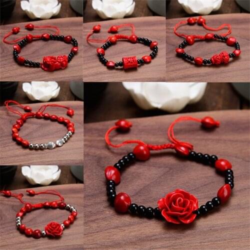 Creativity Cinnabar Red bean acacia bean sprouts silver beads bracelet Bangle Charm Jewellery Fashion Accessories Woman Amulet G