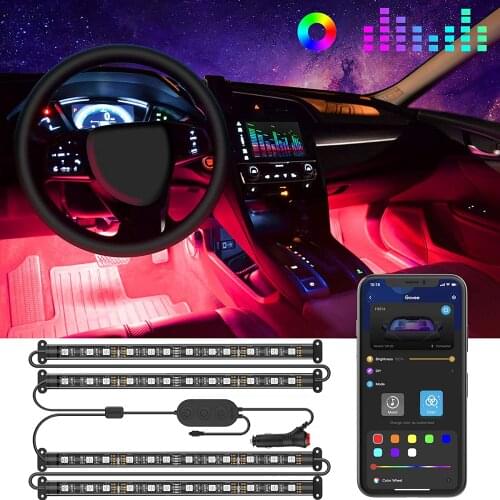 Interior Car Lights, LED Car Strip Lights with Two-Line Waterproof Design, 48 LEDs App Control Car Light Kit, DIY Mode and