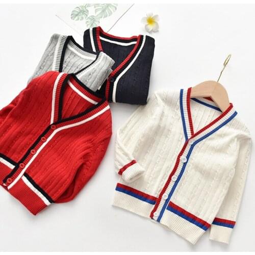 Toddler Boys Knitted Cardigan Spring Autumn New Korean Kids Striped Sweater Cardigan V Neck Single-breasted Boys Sweater Coats