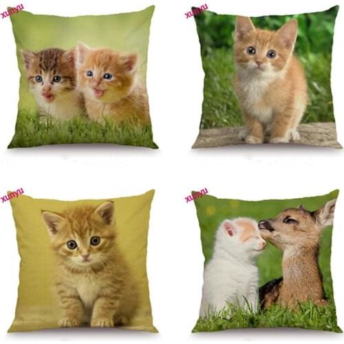 XUNYU Cat Cushion Cover 45x45cm Animal Pillow Case Linen Pillowcase Home Decorative Throw Pillow Cover for Sofa BT013